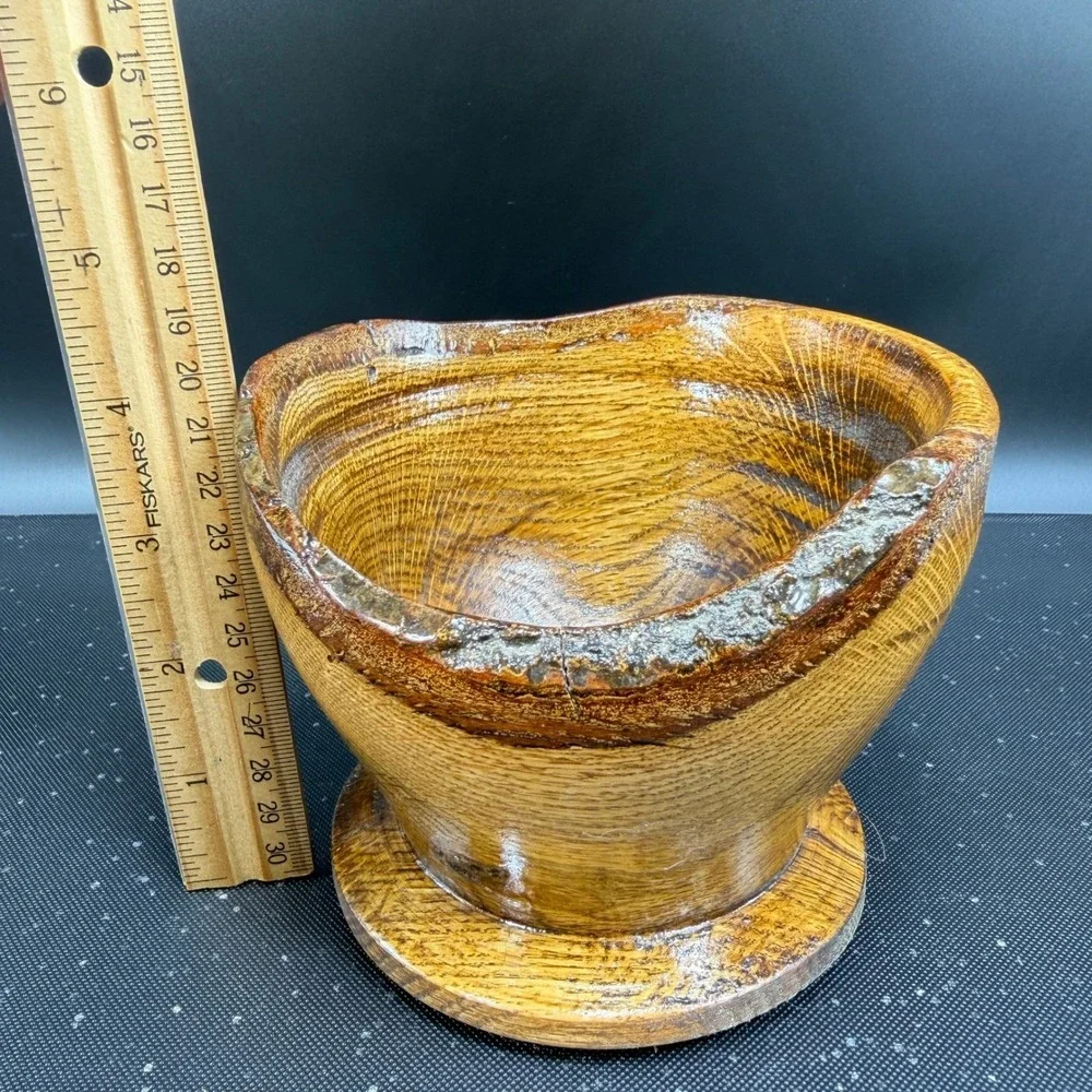 Rob Freer Hand Crafted Live Edge‎ Wood Bowl Pedestal Base Artisan Decor Signed